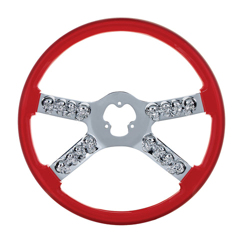 18" Chrome Steering Wheel With Skull Accent - Red