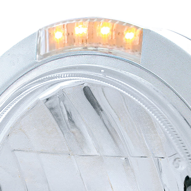Stainless Steel Bullet Classic Headlight H4 With 10 Amber LED & LED Signal - Clear Lens