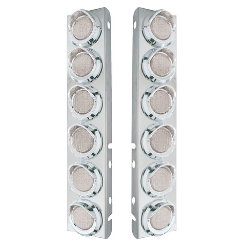 SS Front Air Cleaner Bracket With 12X 9 LED 2" Lights & Visors For Peterbilt-Amber LED/Clear Lens