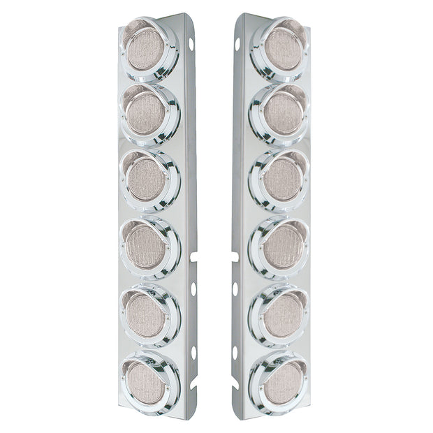 SS Front Air Cleaner Bracket With 12X 9 LED 2" Lights & Visors For Peterbilt-Amber LED/Clear Lens