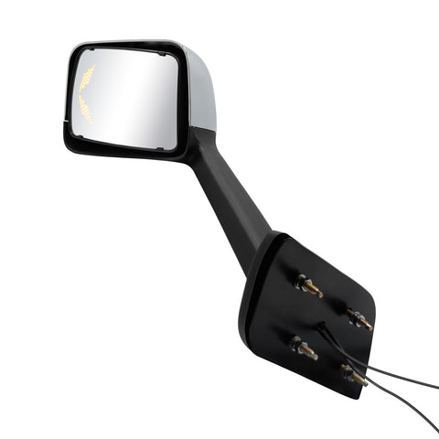 Chrome Plastic Hood Mirror Assembly With Sequential LED Turn Signals For 2018-2024 International LT-Driver