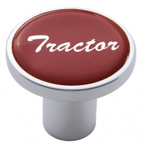 Aluminum Screw-On Air Valve Knob With Glossy Tractor Script Sticker - Red Sticker