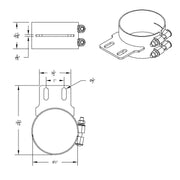 5" Stainless Butt Joint Exhaust clamp - Straight Bracket