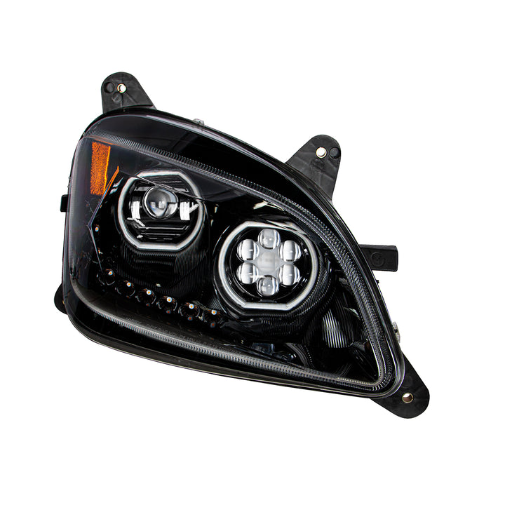Black 10 LED Headlight For Peterbilt 587 (2010-2016) &amp; 579 (2012-2021) - Passenger Side