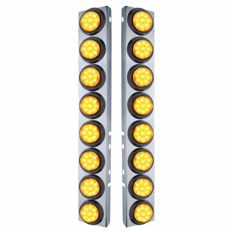SS Front Air Cleaner Bracket With 16X 9 LED 2" Reflector Lights For Peterbilt-Amber LED & Lens