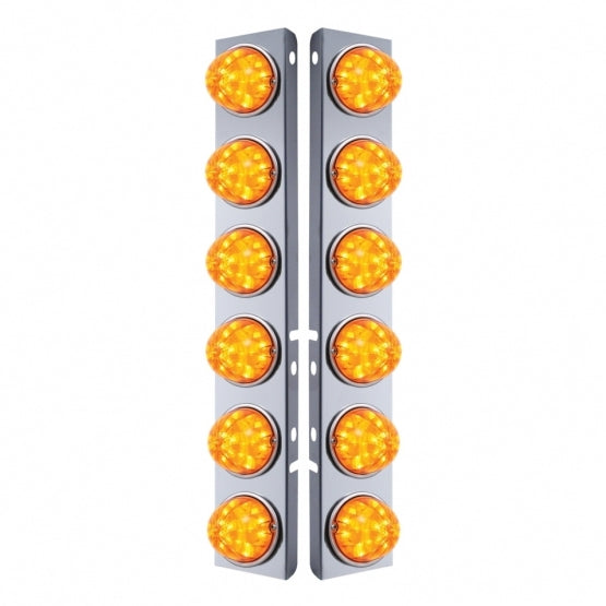 SS Front Air Cleaner Bracket W/12X 17 LED Watermelon Lights & SS Bezels For Peterbilt-Amber LED & Lens (Pair)