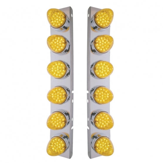 SS Front Air Cleaner Bracket With 12X 19 LED Reflector Lights &amp; Bezels For Peterbilt-Amber LED &amp; Lens