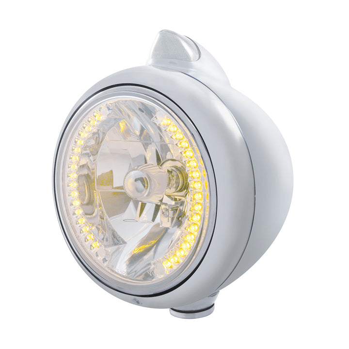 Chrome Guide 682-C Headlight H4 With Amber LED &amp; Original Style LED Signal - Clear Lens