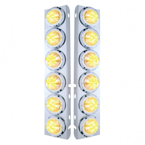 SS Front Air Cleaner Bracket With 12X 9 LED 2" Beehive Lights &amp; Bezels For Peterbilt-Amber LED/Clear Lens