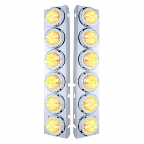SS Front Air Cleaner Bracket With 12X 9 LED 2" Beehive Lights & Bezels For Peterbilt-Amber LED/Clear Lens