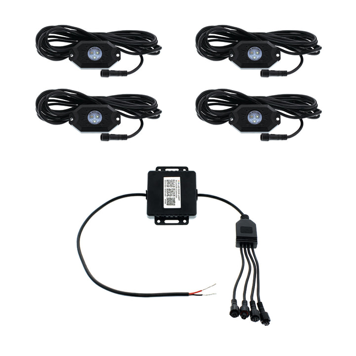 RGB Multi-Color 500 Lumen LED Rock Light 4-Piece Kit