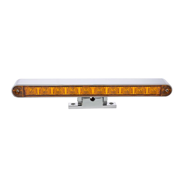 Chrome 10 LED Light Bar With 180 Degree Swivel Base - Dual Function Amber LED/Amber Lens