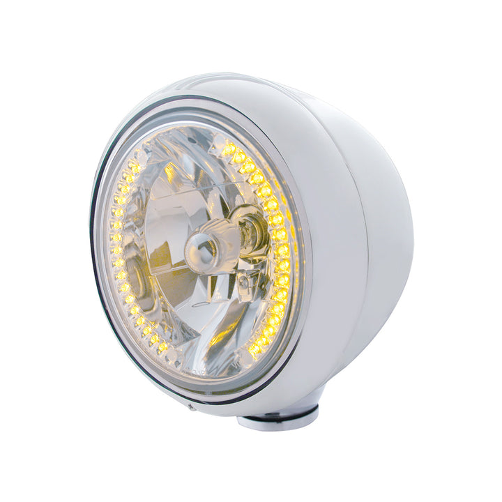 Stainless Steel Guide 682-C Style Headlight H4 Bulb With 34 Amber LED