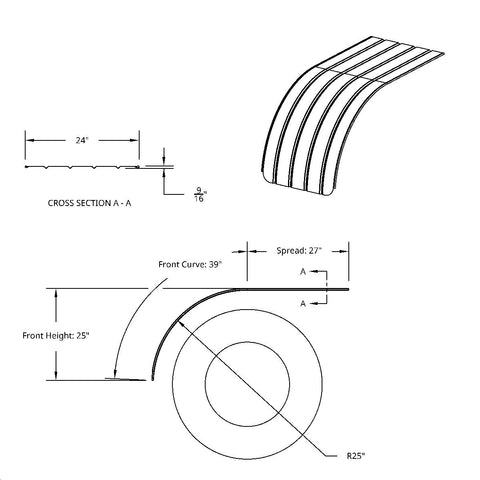 66" 430 Stainless Steel (18ga) Half Fender - SR Series (Pair)