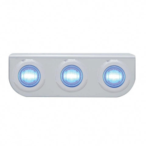 Stainless Light Bracket With 3X 3 LED 3/4" Mini Lights - Blue LED/Clear Lens