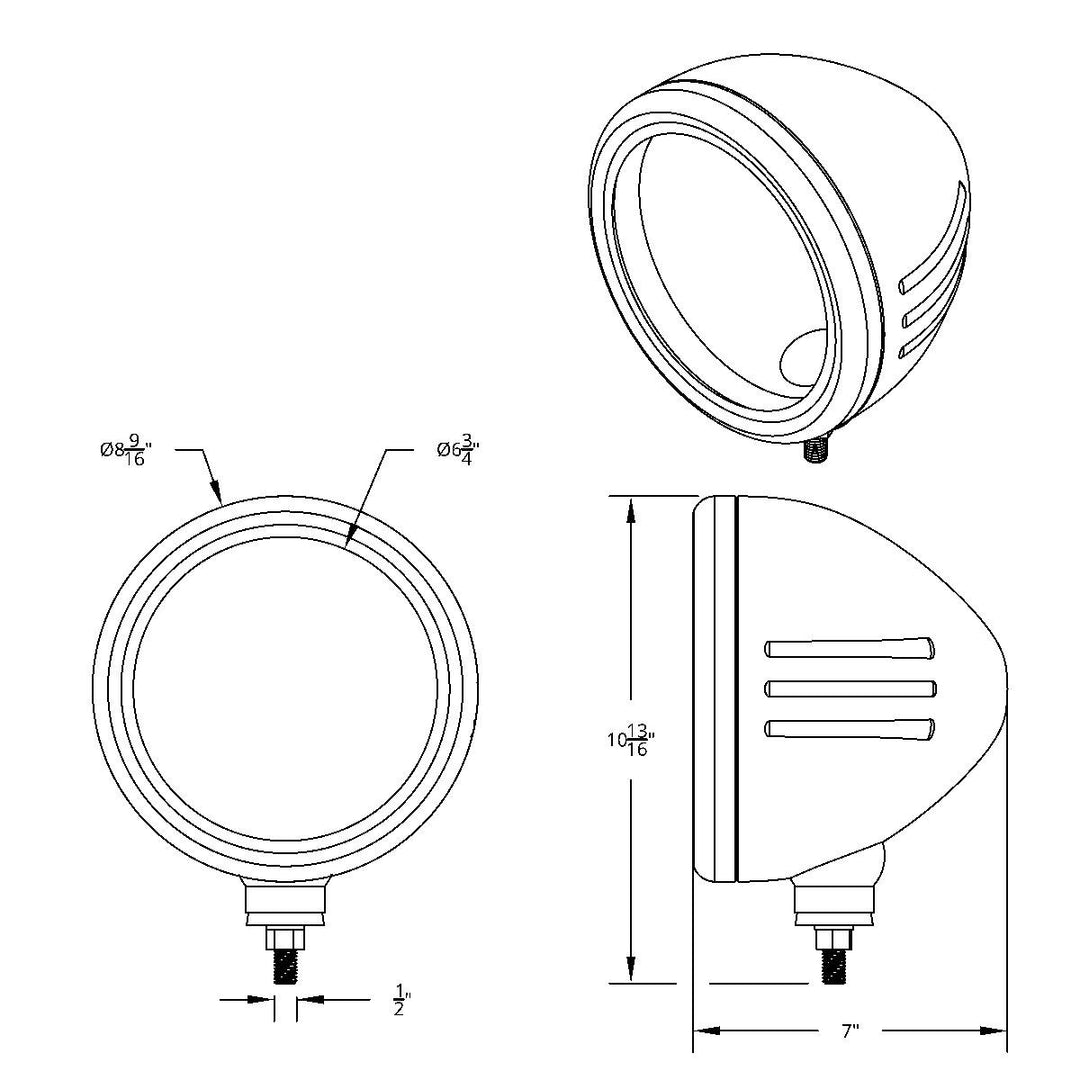 Stainless Classic Style Embossed Stripe Headlight Housing