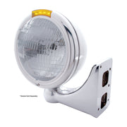 Stainless Steel Classic Headlight H6024 Bulb & LED Turn Signal - Amber Lens