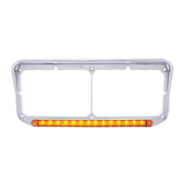 14 LED Chrome Rectangular Dual Headlight Bezel With Visor - Amber LED/Amber Lens