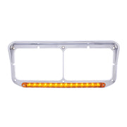 14 LED Chrome Rectangular Dual Headlight Bezel With Visor - Amber LED/Amber Lens
