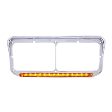 14 LED Chrome Rectangular Dual Headlight Bezel With Visor - Amber LED/Amber Lens