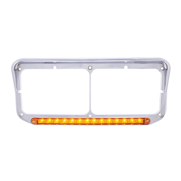 14 LED Chrome Rectangular Dual Headlight Bezel With Visor - Amber LED/Amber Lens