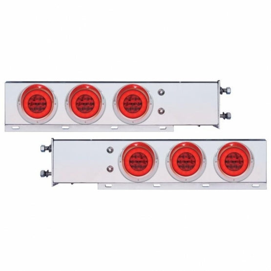 3-3/4" Bolt Pattern SS Spring Loaded Bar With 6X 21 LED 4" GloLight &amp; Visors -Red LED &amp; Lens (Pair)