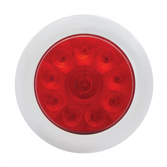 10 LED 4" Round Light With Bezel (Stop, Turn &amp; Tail) - Red LED/Red Lens