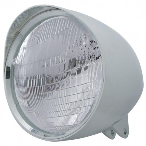 Motorcycle Chrome "Chopper" Headlight With Smooth Visor 6014 Bulb