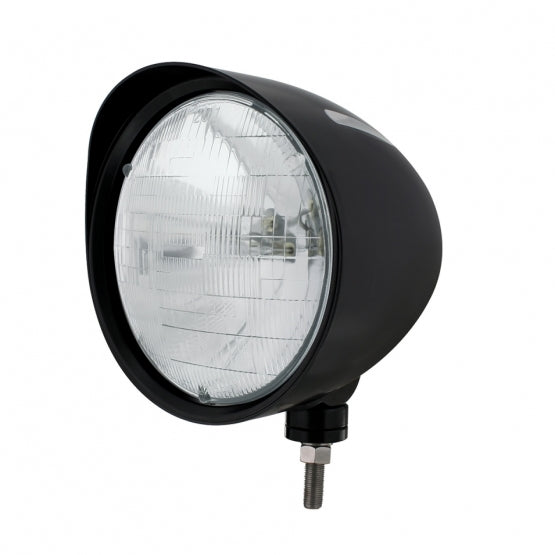 Black "Billet" Style Groove Headlight With Visor H6024 Bulb
