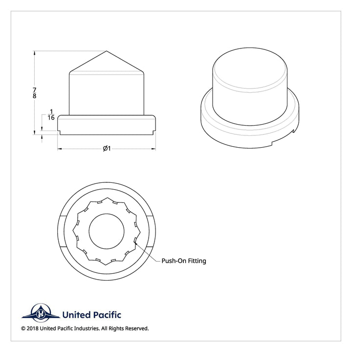 9/16" x 7/8" Chrome Plastic Pointed Nut Cover - Push-On