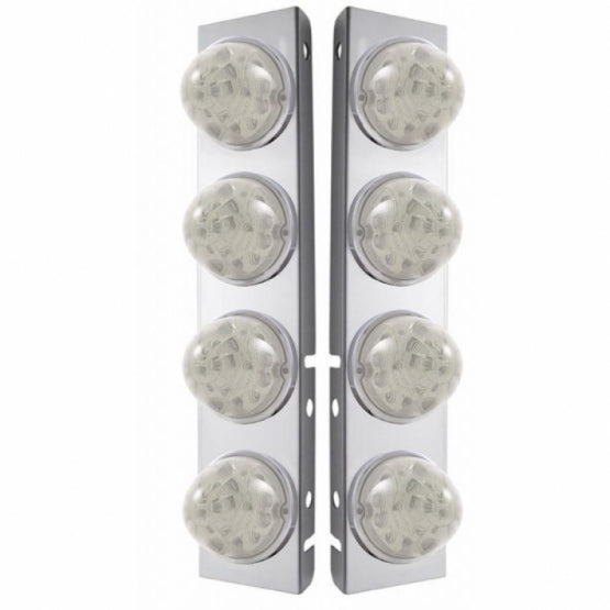 SS Front Air Cleaner Bracket W/8X 17 Amber LED Refl. Watermelon Lights &amp; SS Bezels For Peterbilt-Clear Lens (Pair)