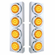 SS Front Air Cleaner Bracket With 8X 9 LED 2" Lights & Bezels For Peterbilt-Amber LED & Lens