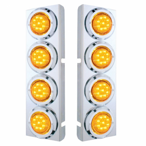SS Front Air Cleaner Bracket With 8X 9 LED 2" Lights & Bezels For Peterbilt-Amber LED & Lens