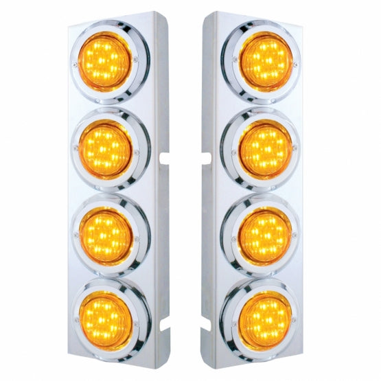 SS Front Air Cleaner Bracket With 8X 9 LED 2" Lights & Bezels For Peterbilt-Amber LED & Lens