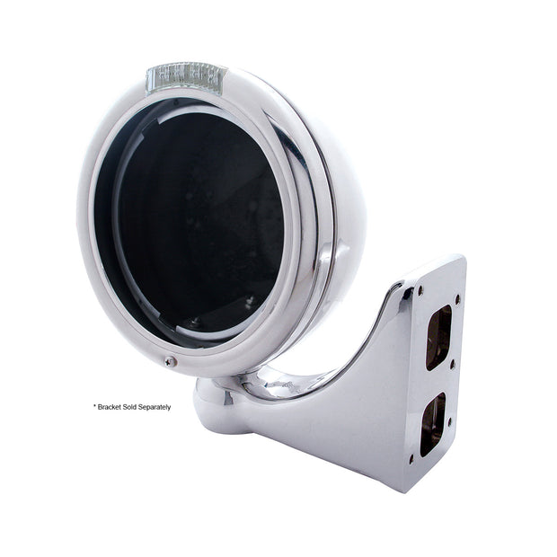 Stainless Steel Classic Headlight No Bulb With LED Turn Signal - Amber LED/Clear Lens
