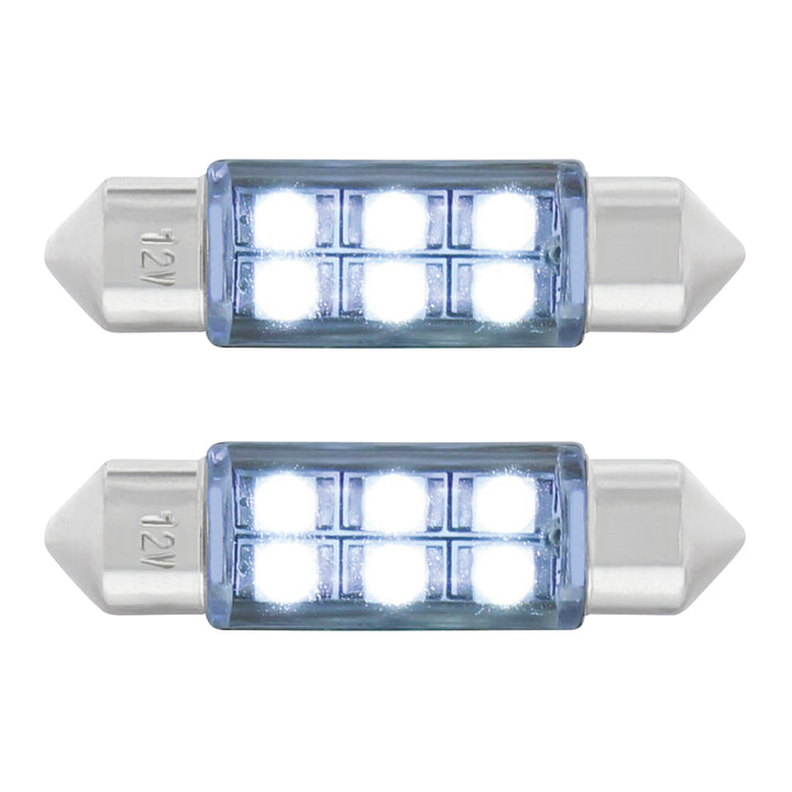 6 SMD High Power Micro LED 6418/6461-36mm Dome Light Bulb - White (2-Pack)