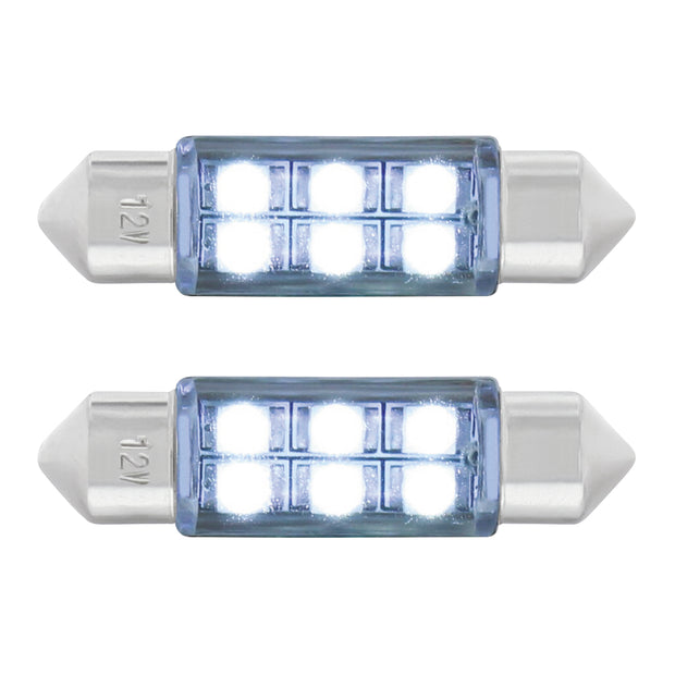 6 SMD High Power Micro LED 6418/6461-36mm Dome Light Bulb - White (2-Pack)