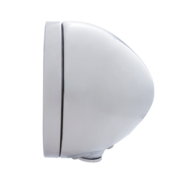 Stainless Steel Bullet Classic Headlight H4 With 10 Amber LED & Dual Mode LED Signal - Clear Lens