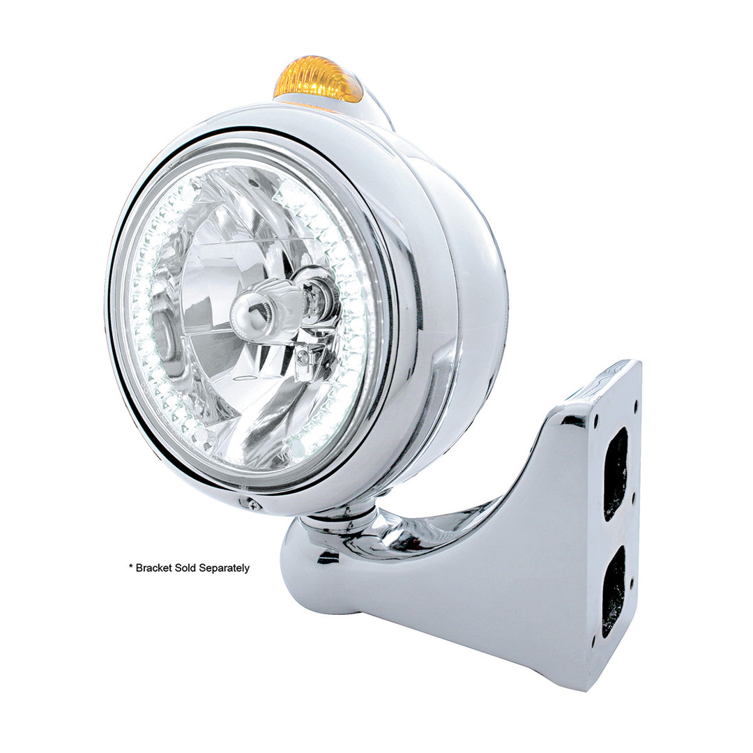 Chrome Guide 682-C Headlight H4 With White LED &amp; Dual Mode LED Signal - Amber Lens