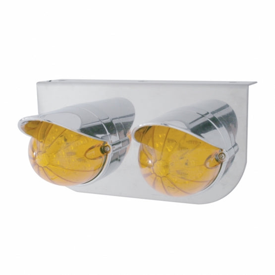 SS Light Bracket With 2X 19 LED Bullet Style Grakon 1000 Lights &amp; Visors -Amber LED &amp; Lens