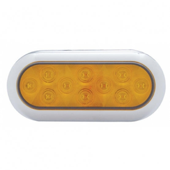 10 LED 6" Oval Flange Mount Turn Signal Light With Bezel - Amber LED/Amber Lens