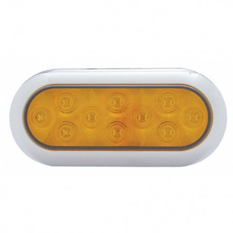 10 LED 6" Oval Flange Mount Turn Signal Light With Bezel - Amber LED/Amber Lens