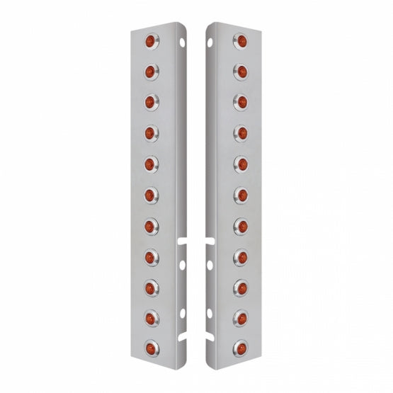 SS Front Air Cleaner Bracket With 22X 3 Amber LED Dual Function 3/4" Mini Lights &amp; SS Bezels For Peterbilt-Amber Lens