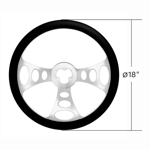 18" Chrome Aluminum "Chopper" Style Steering Wheel With Black Leather Rim