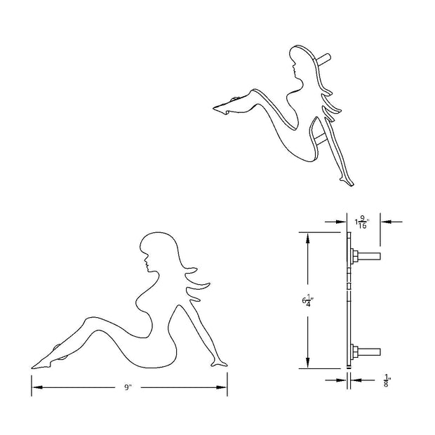 6-1/2" X 9" Chrome Sitting Lady Cutout - Facing Left