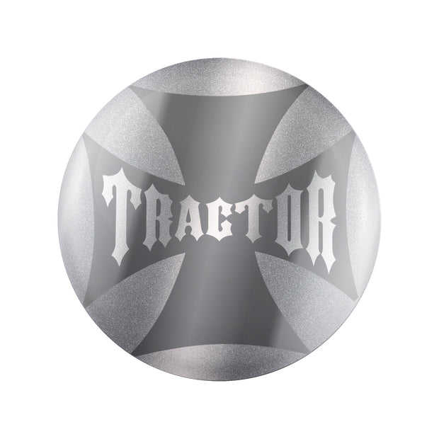 "Tractor" Maltese Cross Air Valve Knob Candy Color Sticker - Liquid Silver