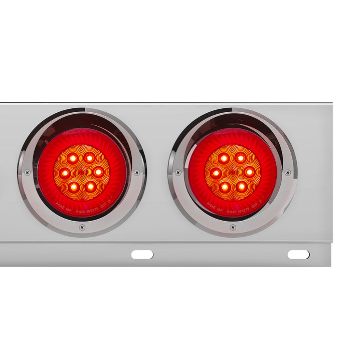 3-3/4" Bolt Pattern Chrome Spring Loaded Bar With 6X 4" 16 Red LED Turbine Lights &amp; Visors - Red Lens (Pair)