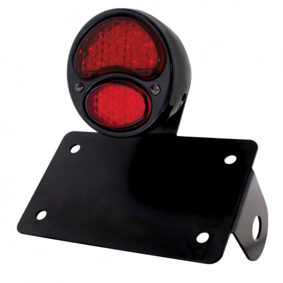 Black 1928 Ford Model A Style LED Tail Light Assembly With Horizontal Mounting Bracket For Motorcycle