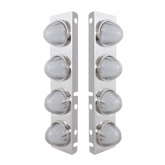 SS Front Air Cleaner Bracket With 8X 9 Amber LED Watermelon GloLight &amp; Bezels For Peterbilt-Clear Lens