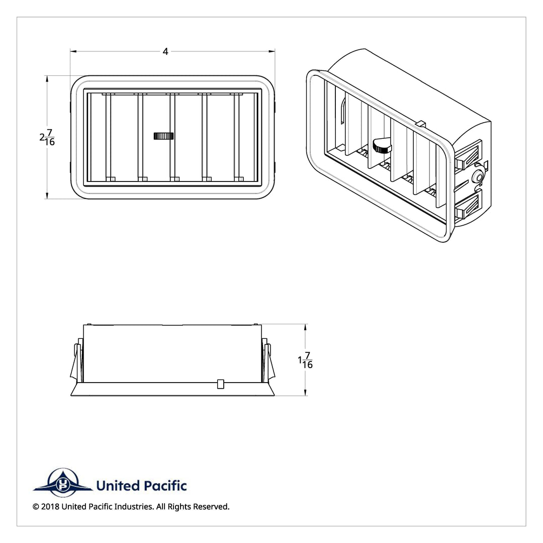 Chrome Plastic A/C Vent For 1989-2010 Freightliner FLD/Classic - Center Dash